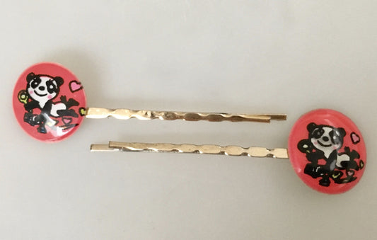Cute hair slide bobby pin with panda illustration - Accessories Of Old