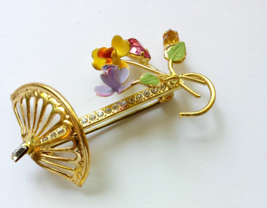 Umbrella shaped pin with rhinestone detail - Accessories Of Old