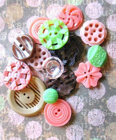 Vintage button bag - pinks/brown - Accessories Of Old