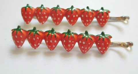 1960s Bobby Pins. Row of strawberries. Sold by the pair $4.00 - Accessories Of Old