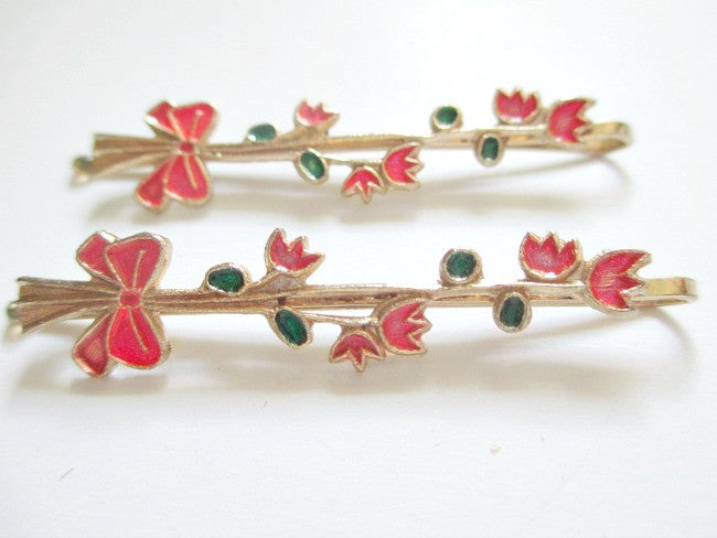 1960s Bobby pins. Floral and ribbon design. Sold by the pair. $4.00 - Accessories Of Old