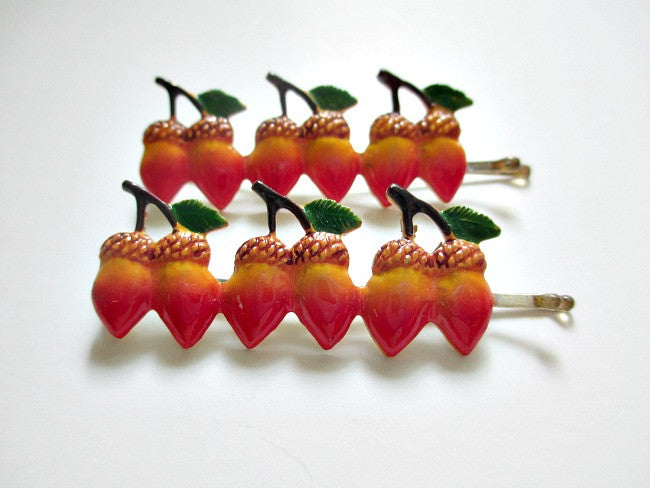 1960s bobby pins. Row of acorns. Sold by the pair. $4.00 - Accessories Of Old