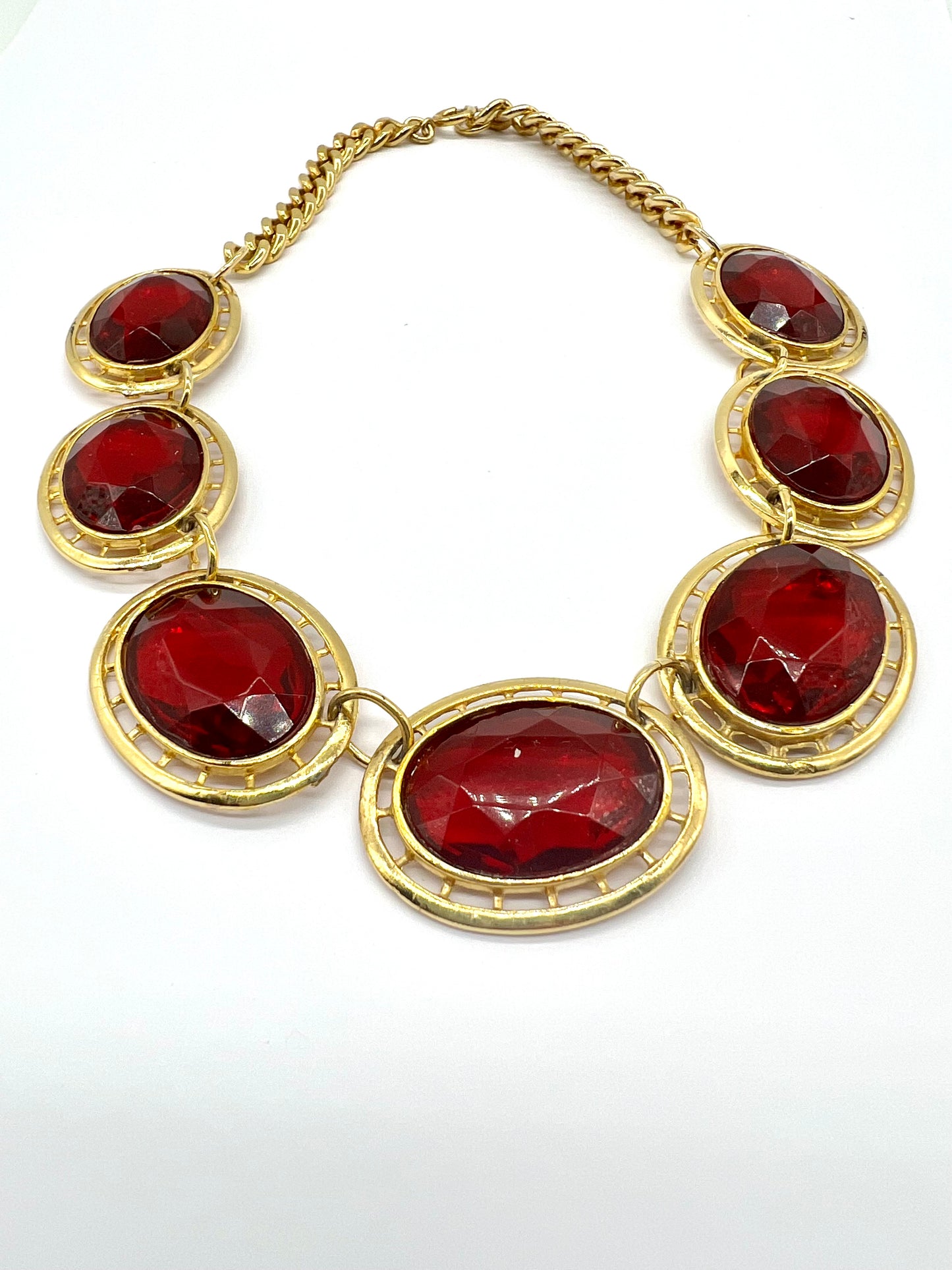 70's Gold Plated Necklace with glass stone