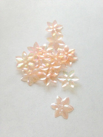Translucent pink flower shaped sew on sequin - sold in packs of 24 loose - Accessories Of Old