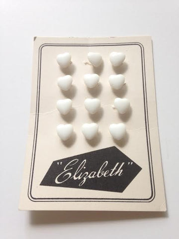 Mini white glass heart buttons - Accessories Of Old